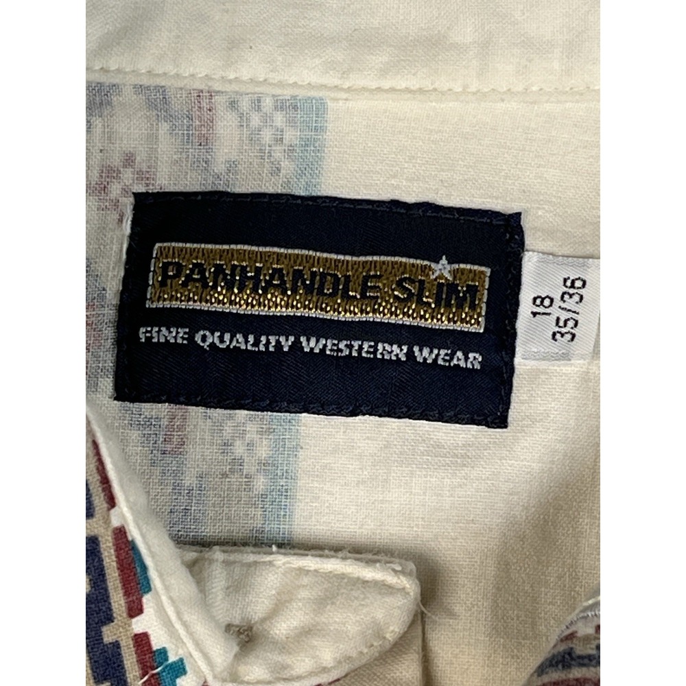 Vintage Panhandle Slim Western Ivory Pearl Snap button Shirt Aztec Long 18 35/36 - Picture 2 of 7